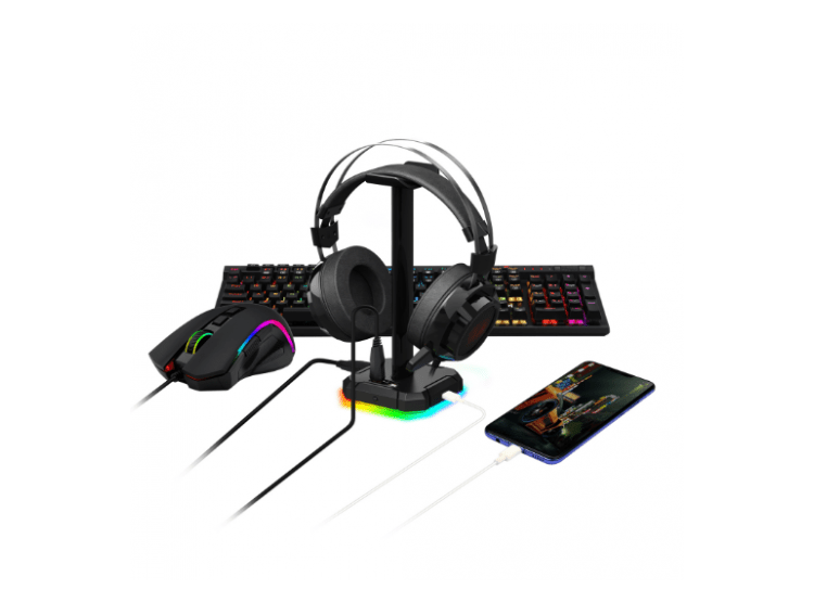 DAREU Soporte de auriculares RGB multifunción para juegos con 2 puertos  USB, puerto auxiliar de 0.138 in, clip de cable para mouse/teclado para